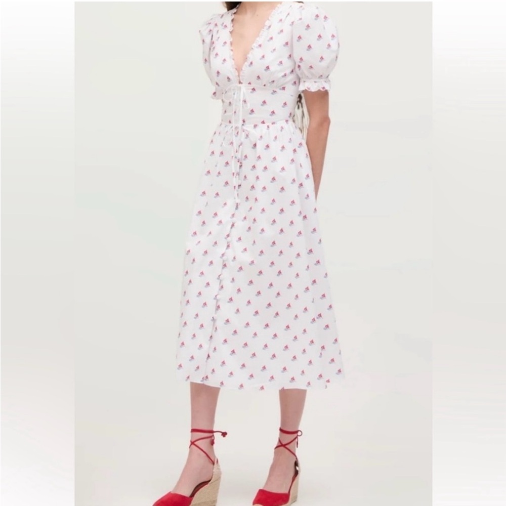 Hill House White and Red Puff Sleeve Midi Sundress